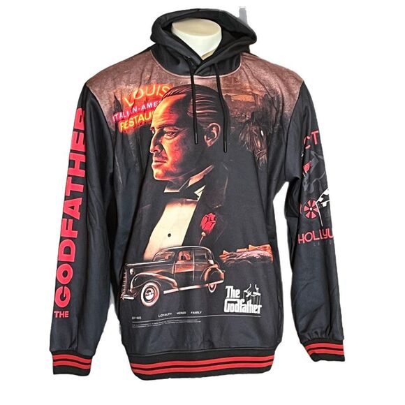 Members Only “ The God Father” Black Full Graphics Hoodie Sz L - Picture 1 of 8